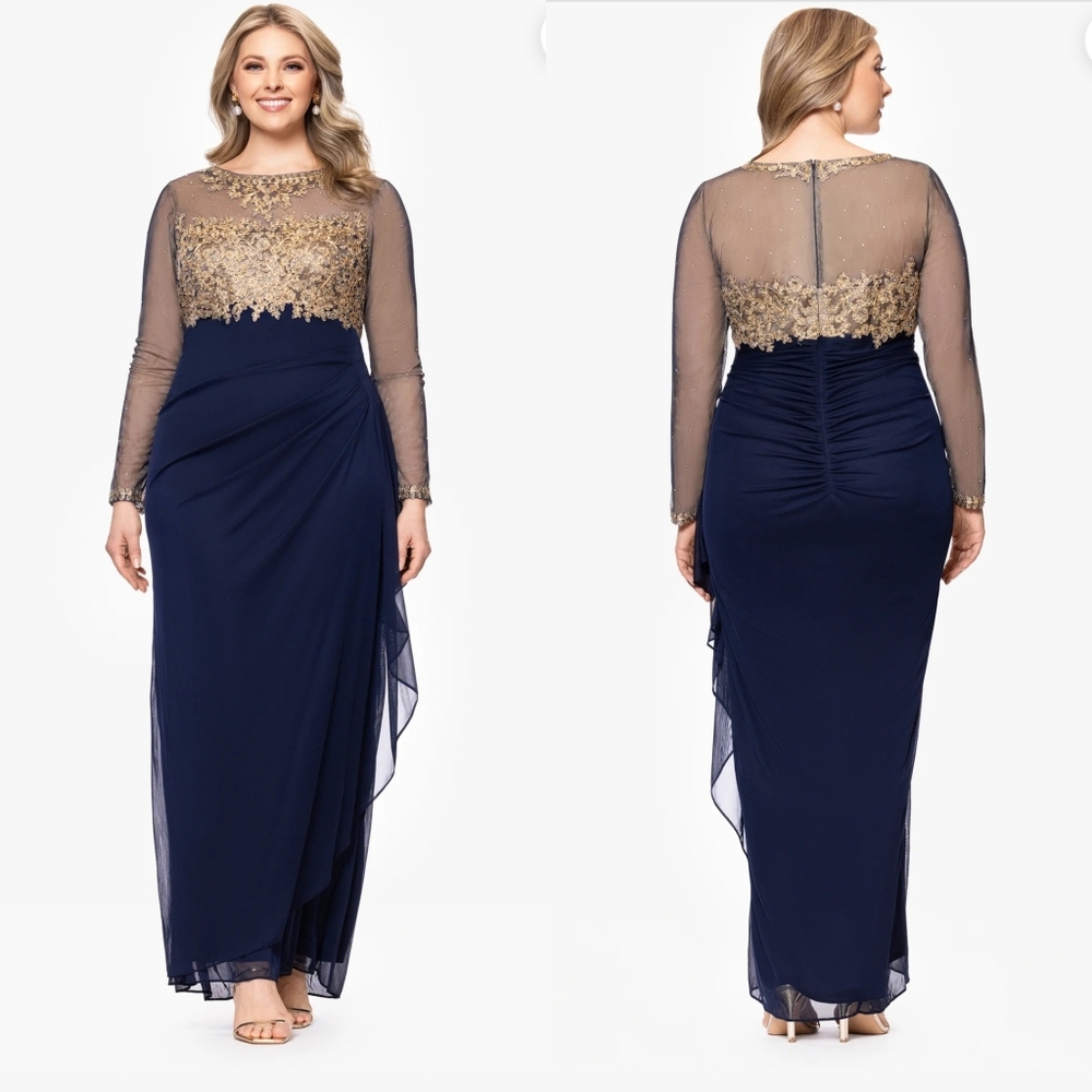 Escape Plus Size Noah Long Sleeve Maxi Formal Dress 22W Runched Beaded Dress